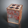Red Cubic Kitchen Stove With Four Burners And Rustic Design Features