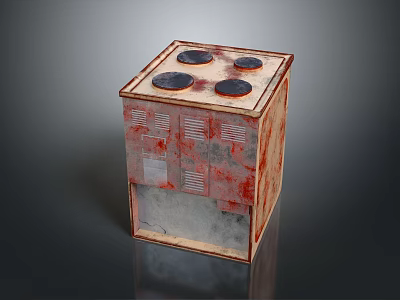 Red Cubic Kitchen Stove With Four Burners And Rustic Design Features 3d model