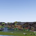 Picturesque Traditional Commercial Street With River Greenery Boat And Scenic Architecture