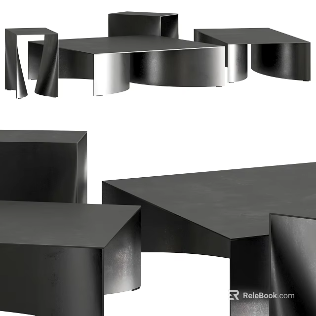 Modern Sleek Black Metal Coffee Table With Geometric Design For Living Room 3d model 