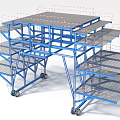 Blue Metal Frame Structure With Multi Level Platforms And Mobile Wheels 3d model