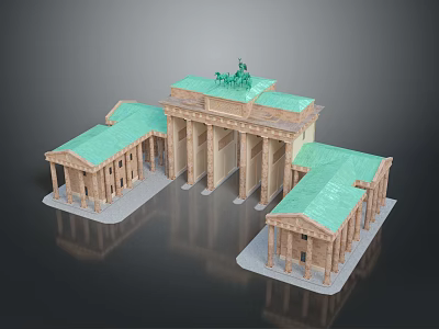 Historic Brandenburg Gate Model With Classical Columns Green Copper Roof And Quadriga Statue 3d model