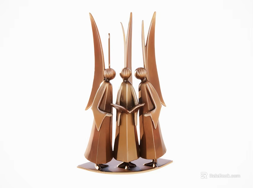 Decorative Ornament Set with Abstract Winged Figures Brass Colored Metal Sculpture for Home Tabletop Decoration 3d model 