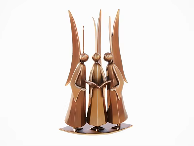 Decorative Ornament Set with Abstract Winged Figures Brass Colored Metal Sculpture for Home Tabletop Decoration 3d model