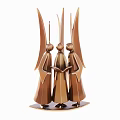Decorative Ornament Set with Abstract Winged Figures Brass Colored Metal Sculpture for Home Tabletop Decoration