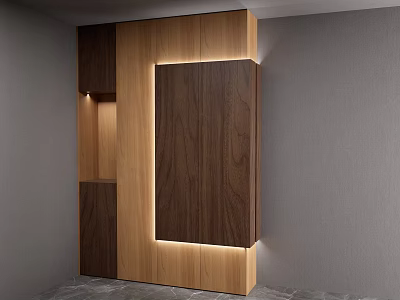 Modern Shoe Cabinet With Walnut And Light Wood Finish And LED Strip Lighting 3d model