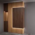 Modern Shoe Cabinet With Walnut And Light Wood Finish And LED Strip Lighting