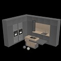 Modern Cabinet Kitchen Sink Facade Marble Wood 3d model