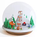 Snow Globe Decorative Ornament Set with Ferris Wheel Small Houses Trees and Wooden Base