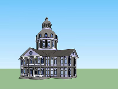 Classical Style Office Building With Dome Light Facade Dark Roof And Steps 3d model