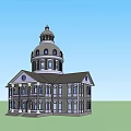 Classical Style Office Building With Dome Light Facade Dark Roof And Steps