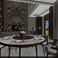 Elegant Modern Dining Living Room Interior With Round Table Chairs Stone Wall And Decor
