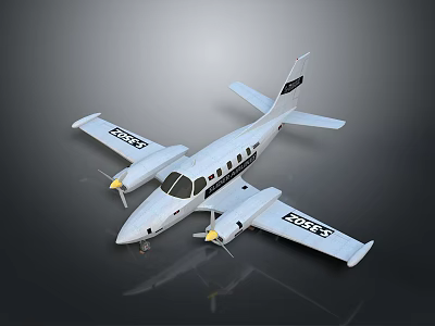 White Small Aircraft With Twin Propellers And TC ABX Identification Markings 3d model