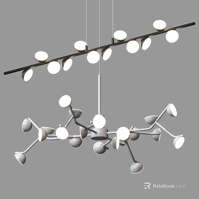 Modern Branch Chandelier with Multiple Round Lights and Sleek Artistic Design 3d model 