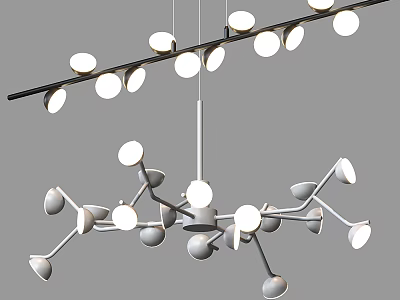 Modern Branch Chandelier with Multiple Round Lights and Sleek Artistic Design 3d model