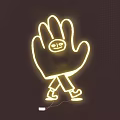Neon Decorative Light with Hand Shape and Smiley Face Glowing on Dark Background