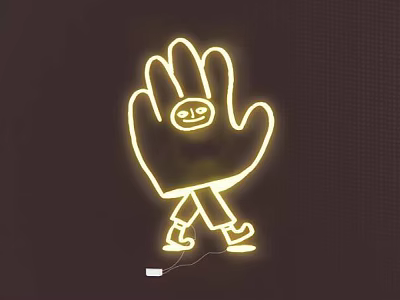 Neon Decorative Light with Hand Shape and Smiley Face Glowing on Dark Background 3d model