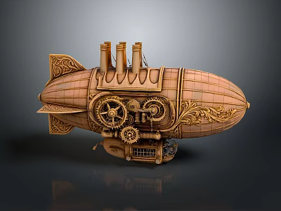 Steampunk Airship Model With Three Pipes Ornate Gears And Intricate Carvings 3d model