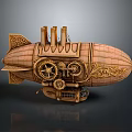 Steampunk Airship Model With Three Pipes Ornate Gears And Intricate Carvings