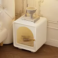Modern White Bedside Table With Arched Ribbed Door Gold Handle And Books Decorative Item