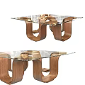 Modern Coffee Table With Glass Top And Unique Curved Wooden Legs Design