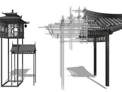 New Chinese Pavilion Landscape Sketches Landscape Pavilion model