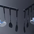 Black Hanging Kitchen Utensil Rack With Spatula Slotted Spoon Ladle And Strainer
