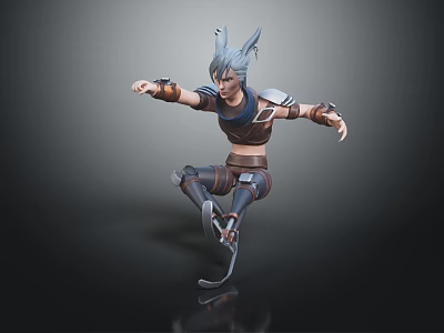 3D Fantasy Female Warrior Character With Animal Ears Tail Detailed Armor And Dynamic Pose 3d model