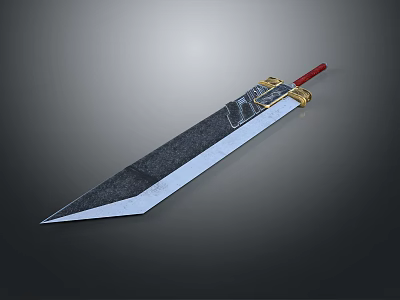 Ancient Decorative Sword With Red Hilt Golden Accents And Textured Blade 3d model