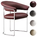 Modern Leather Upholstered Dining Chair With Armrests And Polished Metal Frame For Home Dining Space