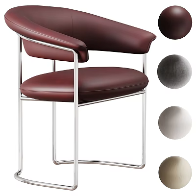 Modern Leather Upholstered Dining Chair With Armrests And Polished Metal Frame For Home Dining Space 3d model