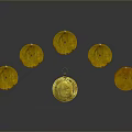 Golden Circular Decorative Ornaments With Hanging Loop And Six Pieces