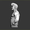 3D Model Of Grinning Muscular Man With Boxing Gloves Championship Belt And Chest Tattoos