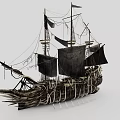 Fantasy Style Ship With Black Sails And Spiked Structure