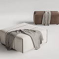 Modern Beige And Brown Ottoman Stools Featuring Soft Throw Blanket Accents
