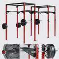 Gym Sports Equipment Power Rack With Red Frame And Black Weight Plates