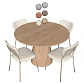 Modern Round Wooden Dining Table Set With White Chairs And Sturdy Base 3d model