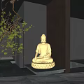 Elegant Buddhist Shrine Cabinet Display With Serene Buddha Statue On Lotus Pedestal
