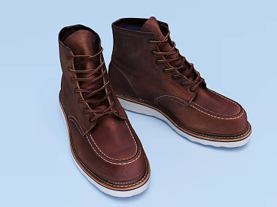Brown High Top Leather Shoes With Lace Up Design And White Rubber Soles Classic Stitching 3d model