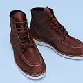 Brown High Top Leather Shoes With Lace Up Design And White Rubber Soles Classic Stitching