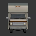 Vintage Beige Camper Van With Blue Roof And Orange Stripes Design