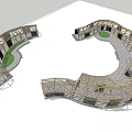 Garden Landscape Design With Wooden Curved Framework And Green Pathway Elements 3d model