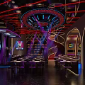 Neon Lit Modern Bar Interior With Stylish Counter And Seating Areas