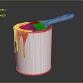White Paint Can With Red Paint Dripping And Wooden Brush On Top