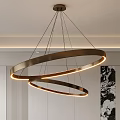 Modern Double Ring Metal Chandelier With Illuminated Circular Design In Minimalist Interior Space