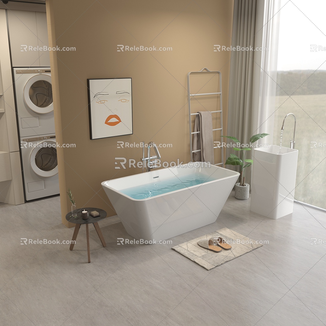 Toilet Bathroom Cabinet Bathtub Shower Washing Machine Scene Tap Shower 3d model