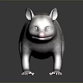 Realistic 3D Opossum Model With Gray Fur Pink Nose And Long Tail On Dark Background