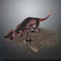 Pink Dinosaur Like Creature With Sharp Teeth Ferocious Posture Standing On Rock In Gray Background
