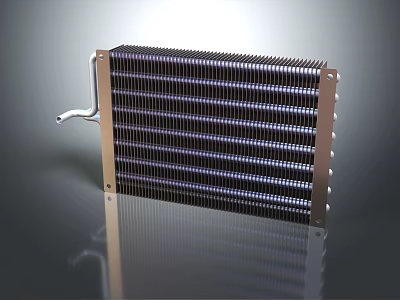 Metallic Radiator with Heat Dissipation Fins and Control Valve on Reflective Surface 3d model