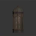 Vintage Dark Colored Hexagonal Birdcage Structure With Dome Top And Spire Decoration